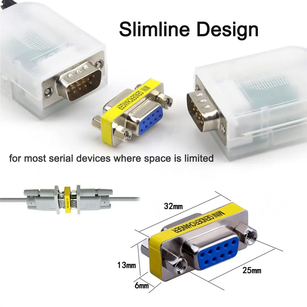 DTECH Serial Adapter 3-Pack (DB9 F-F, M-F, M-M) Mini Size RS232 Coupler | Straight-Through Wired - view 6