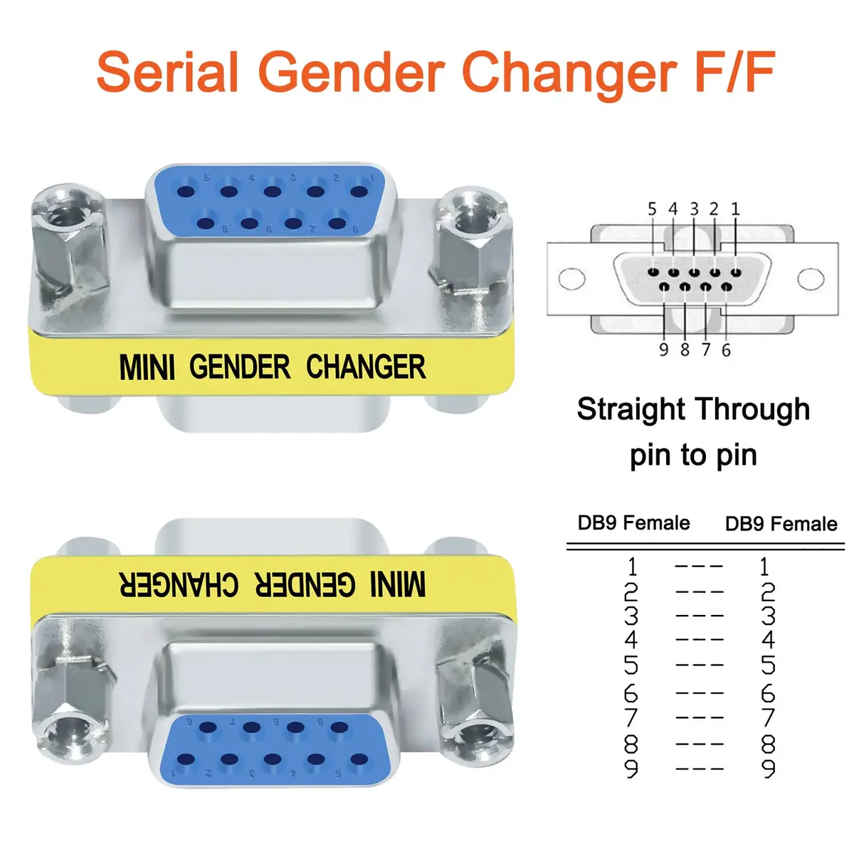 DTECH Serial Adapter 3-Pack (DB9 F-F, M-F, M-M) Mini Size RS232 Coupler | Straight-Through Wired - view 3