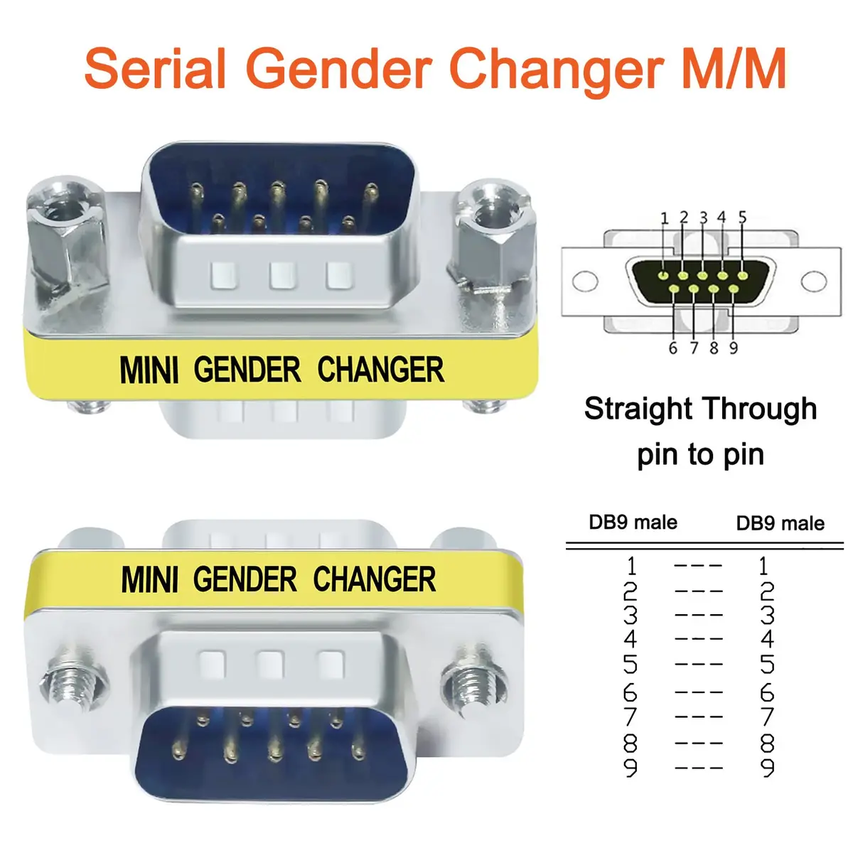 DTECH Serial Adapter 3-Pack (DB9 F-F, M-F, M-M) Mini Size RS232 Coupler | Straight-Through Wired - view 4