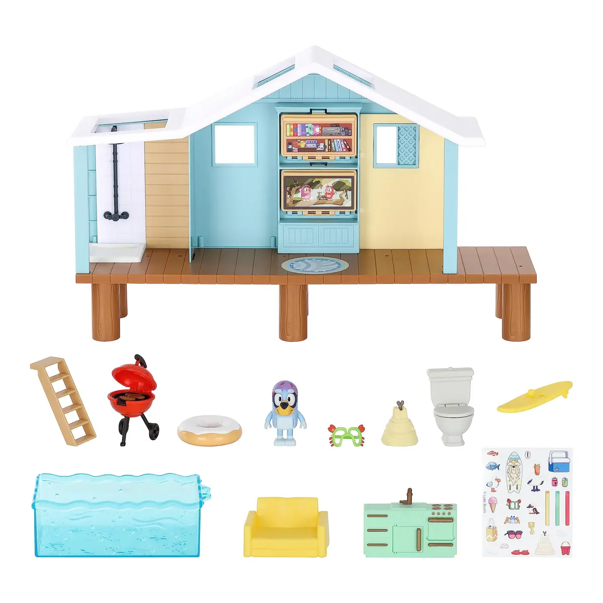 Bluey Beach Cabin Playset 10-Inch (25.4cm) with 10 Play Pieces & Goggles Figure | ASTM-Tested Toy for Kids Ages 3+ - view 2