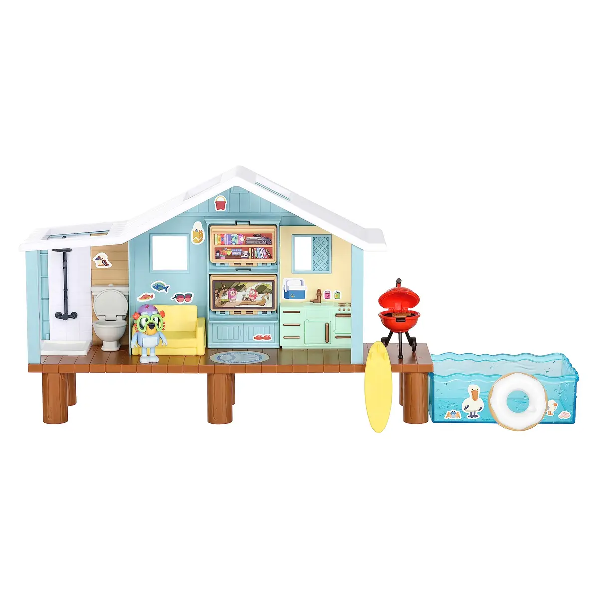 Bluey Beach Cabin Playset 10-Inch (25.4cm) with 10 Play Pieces & Goggles Figure | ASTM-Tested Toy for Kids Ages 3+ - view 3