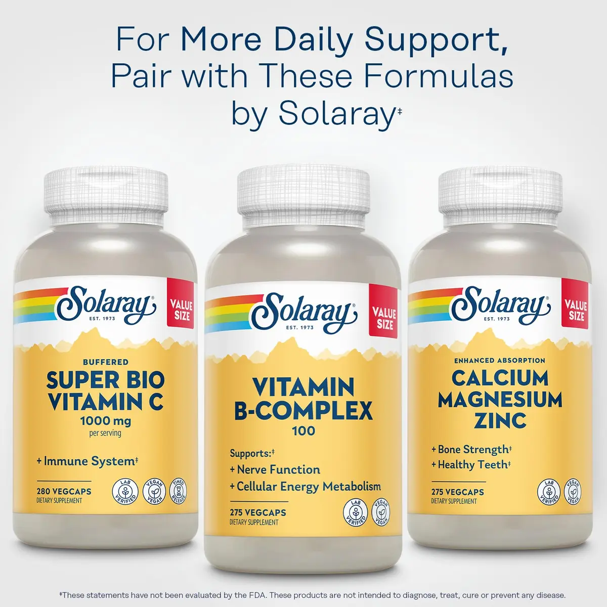 SOLARAY Vitamin B Complex 100 mg | Vegan, 275 VegCaps for Energy & Skin (70-120 chars) - view 6