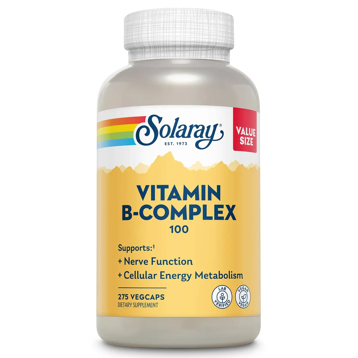 SOLARAY Vitamin B Complex 100 mg | Vegan, 275 VegCaps for Energy & Skin (70-120 chars) - main product image