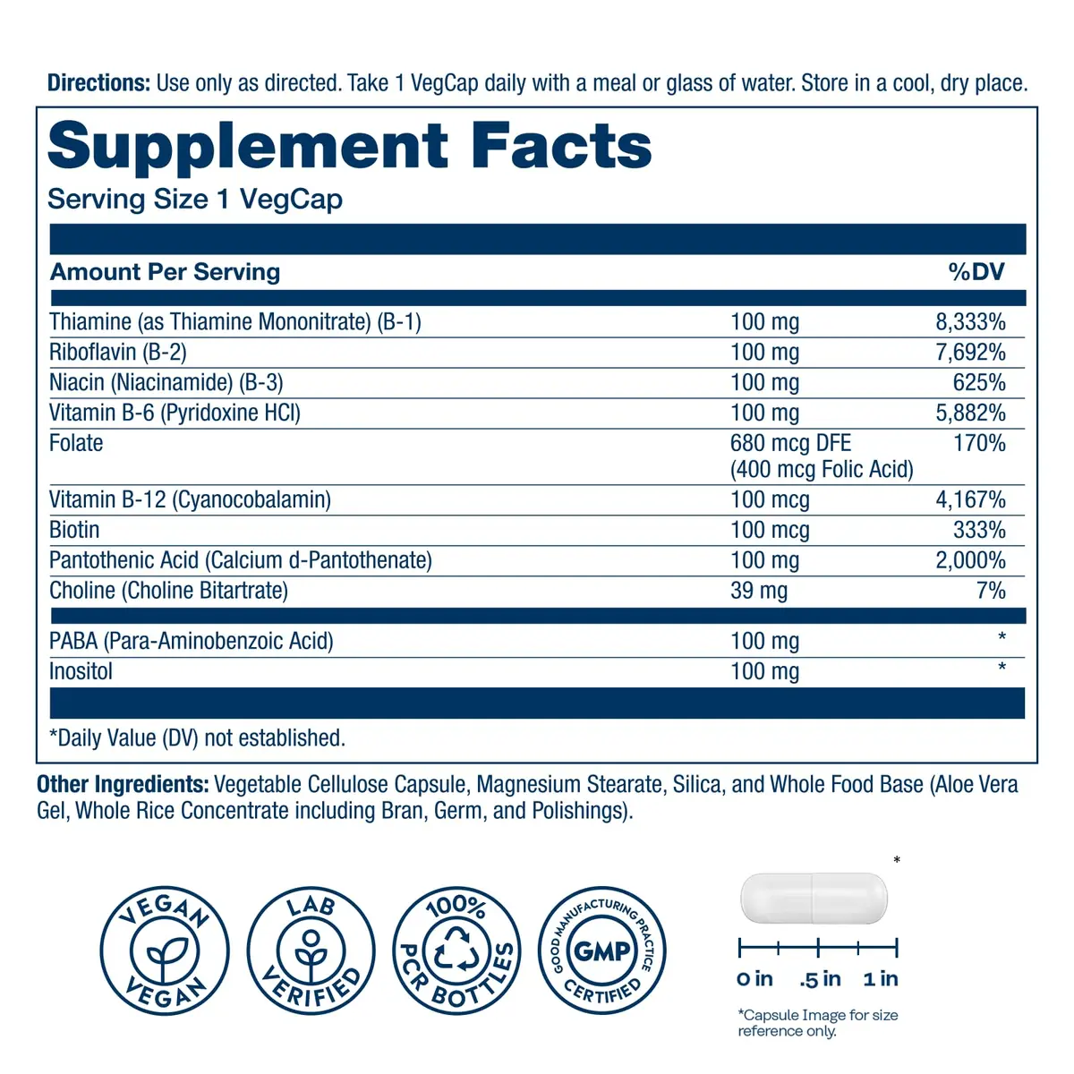 SOLARAY Vitamin B Complex 100 mg | Vegan, 275 VegCaps for Energy & Skin (70-120 chars) - view 2