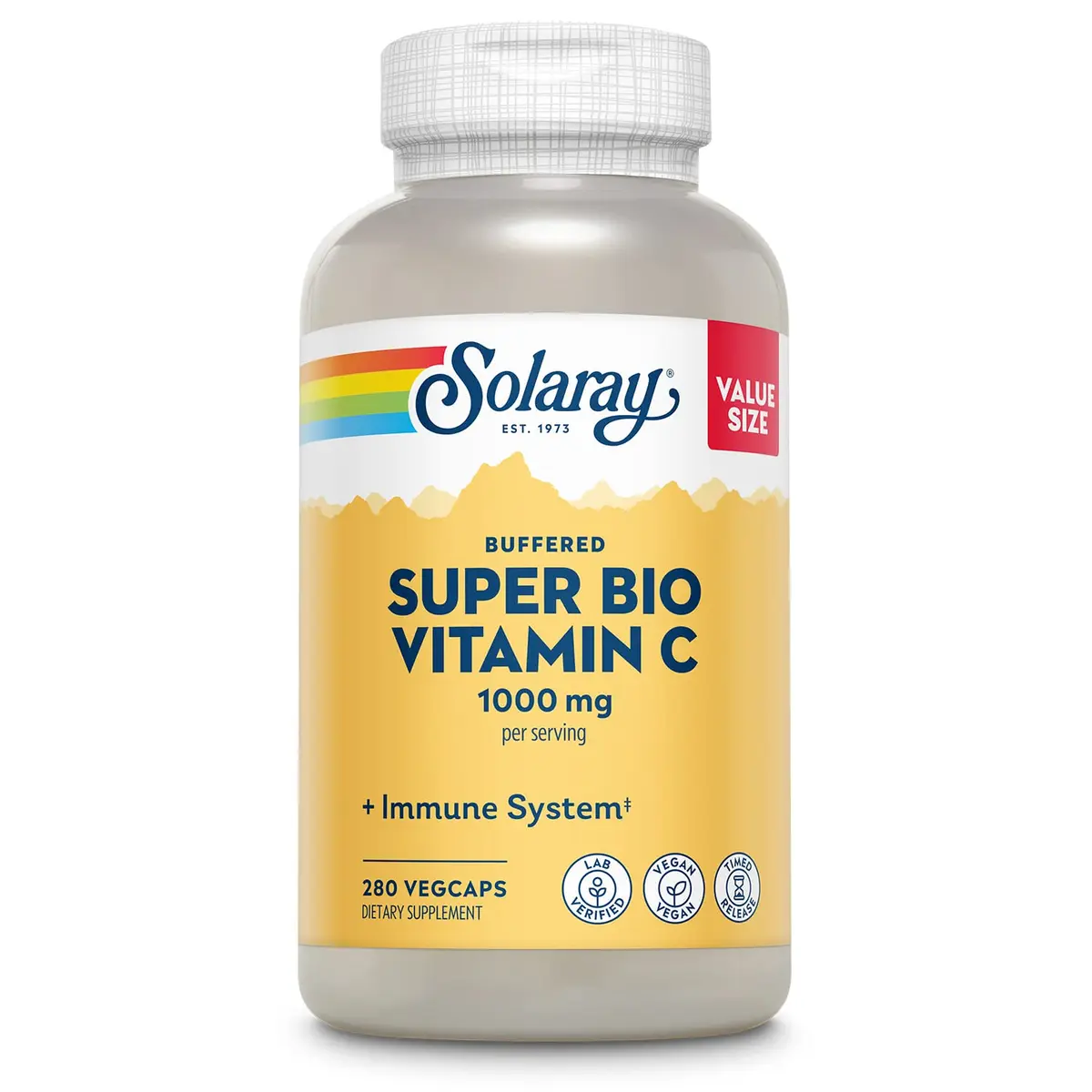 SOLARAY Super Bio Buffered Vitamin C 1000 mg Time Release, 280 VegCaps | Supports Immunity & Collagen - main product image