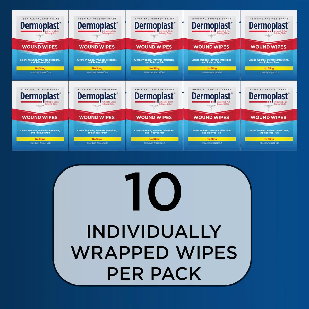 Dermoplast Wound Wipes, Antiseptic First Aid Cloths, 10 Count | No-Sting, Pain-Relief, Portable First Aid - view 5