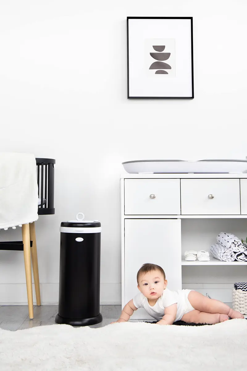 Ubbi Stainless Steel Diaper Pail No Special Bag Odor-Locking Matte Black | Nursery Essential - view 2