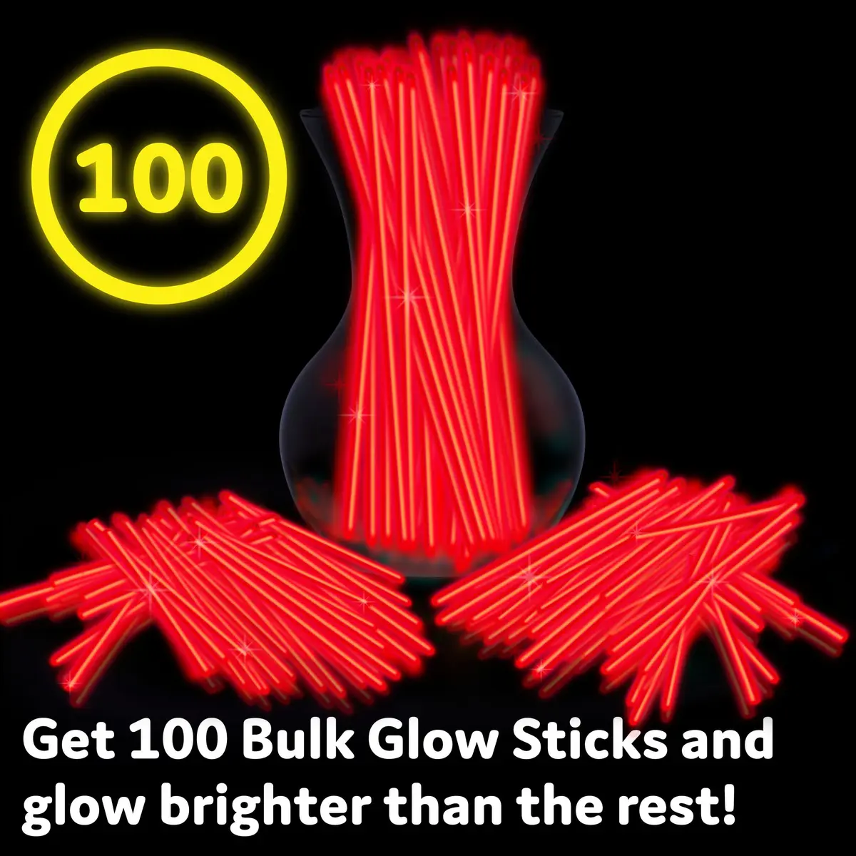 PartySticks Red Glow Sticks 100 Count | 8 Inch Glow in The Dark Light Up Sticks for Parties & Decorations - view 3