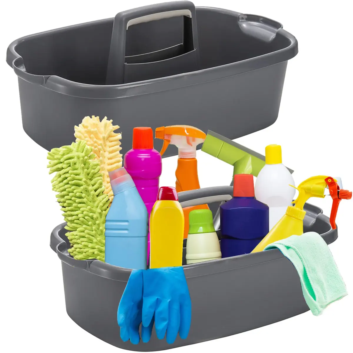 TOPZEA 2 Pack Large Plastic Cleaning Caddy with Handle | Holds 8+ Spray Bottles & Tools - main product image