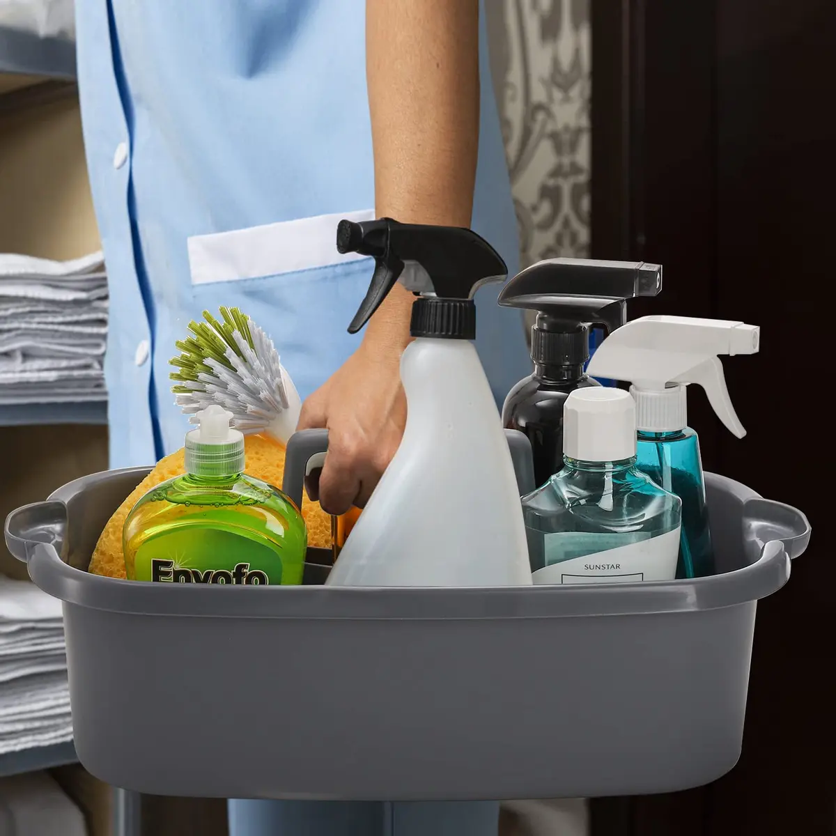 TOPZEA 2 Pack Large Plastic Cleaning Caddy with Handle | Holds 8+ Spray Bottles & Tools - view 5