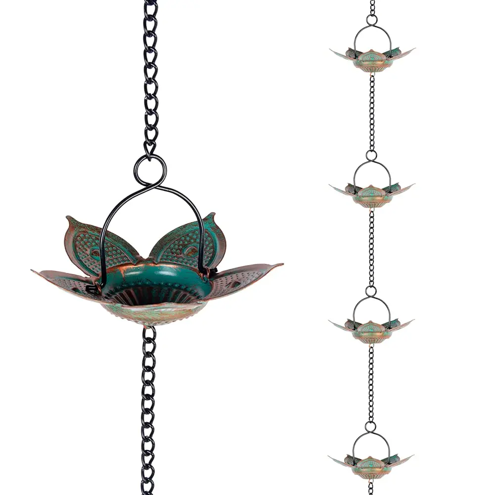 Qipade 8.3 FT Lotus Rain Chain with 12 Cups | Durable Metal Gutter Decor - main product image