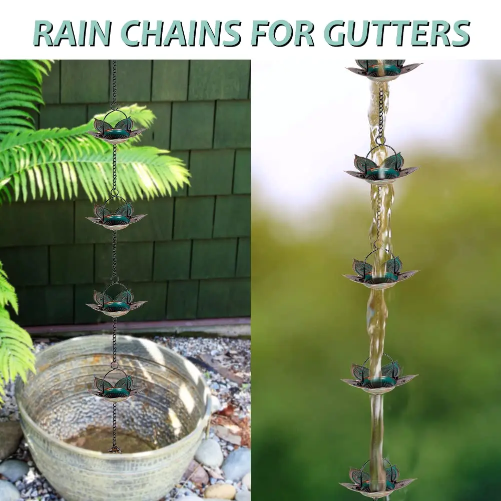Qipade 8.3 FT Lotus Rain Chain with 12 Cups | Durable Metal Gutter Decor - view 6