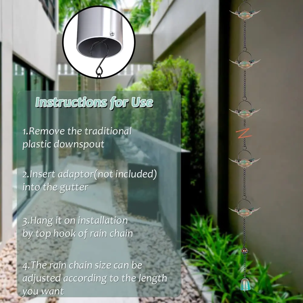 Qipade 8.3 FT Lotus Rain Chain with 12 Cups | Durable Metal Gutter Decor - view 7