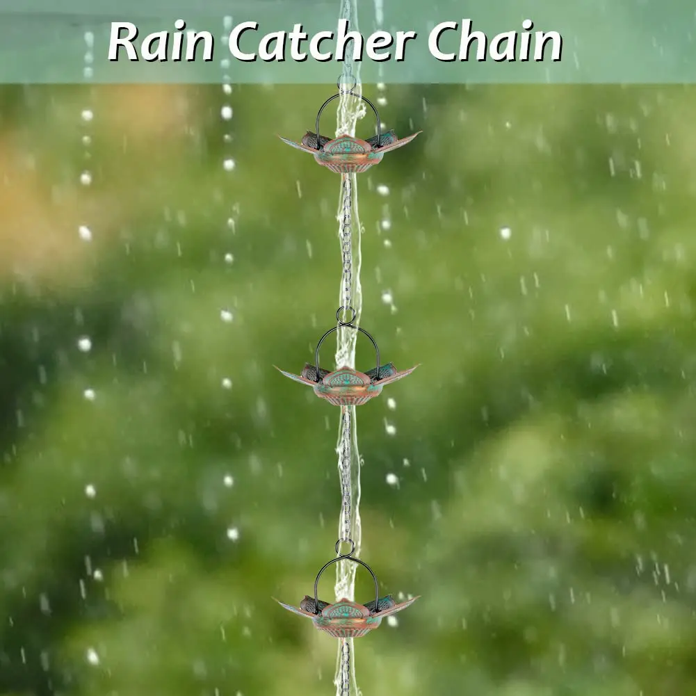 Qipade 8.3 FT Lotus Rain Chain with 12 Cups | Durable Metal Gutter Decor - view 2