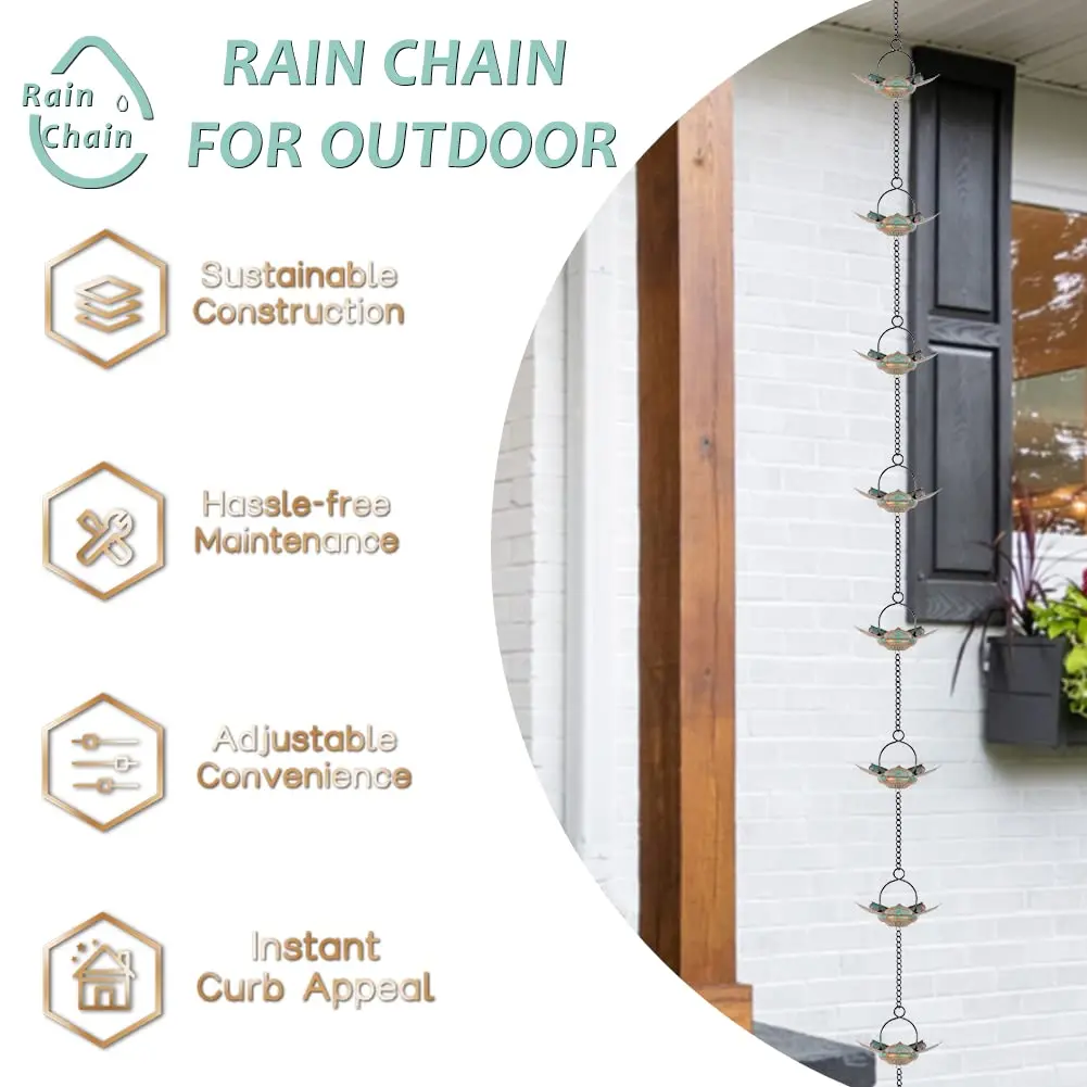 Qipade 8.3 FT Lotus Rain Chain with 12 Cups | Durable Metal Gutter Decor - view 4
