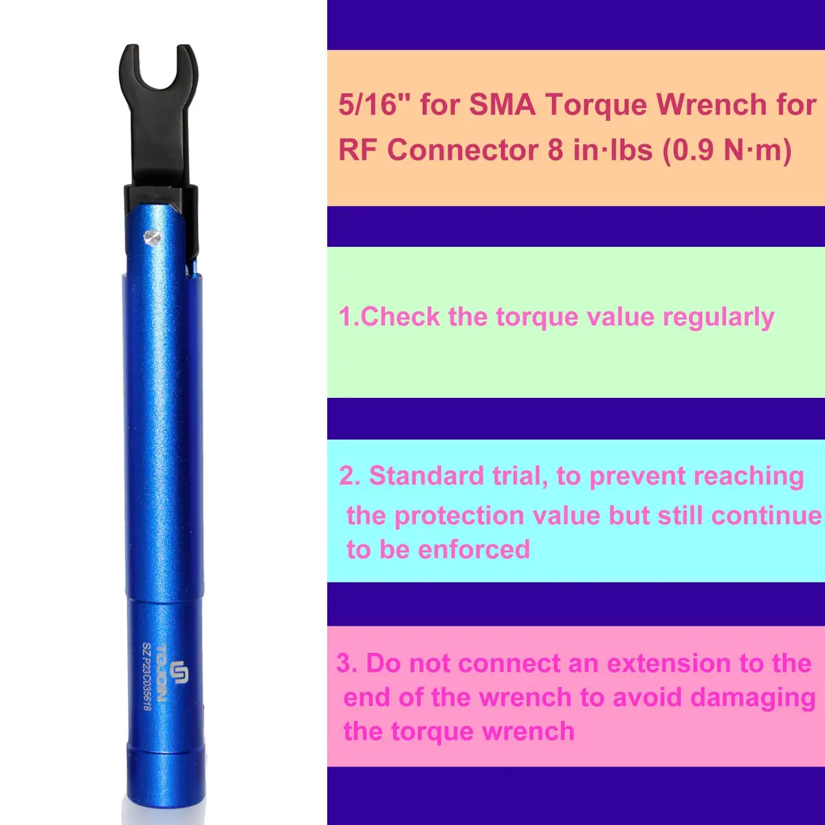UU TOJOIN SMA Torque Wrench 8mm Opening | 0.9 N·m for RF Connectors, Blue - view 5