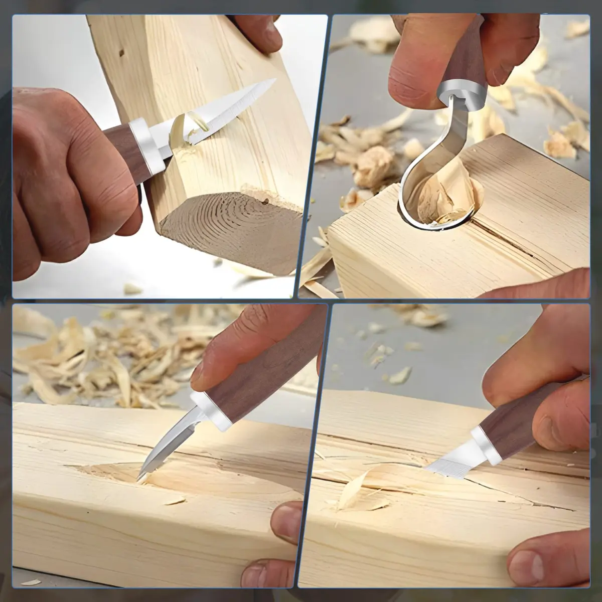 VIBRATITE Wood Carving Kit, 19 PCS Beginner Whittling Tools with Black Walnut Handles | Includes Sharpening Stone & Leather Strop - view 5
