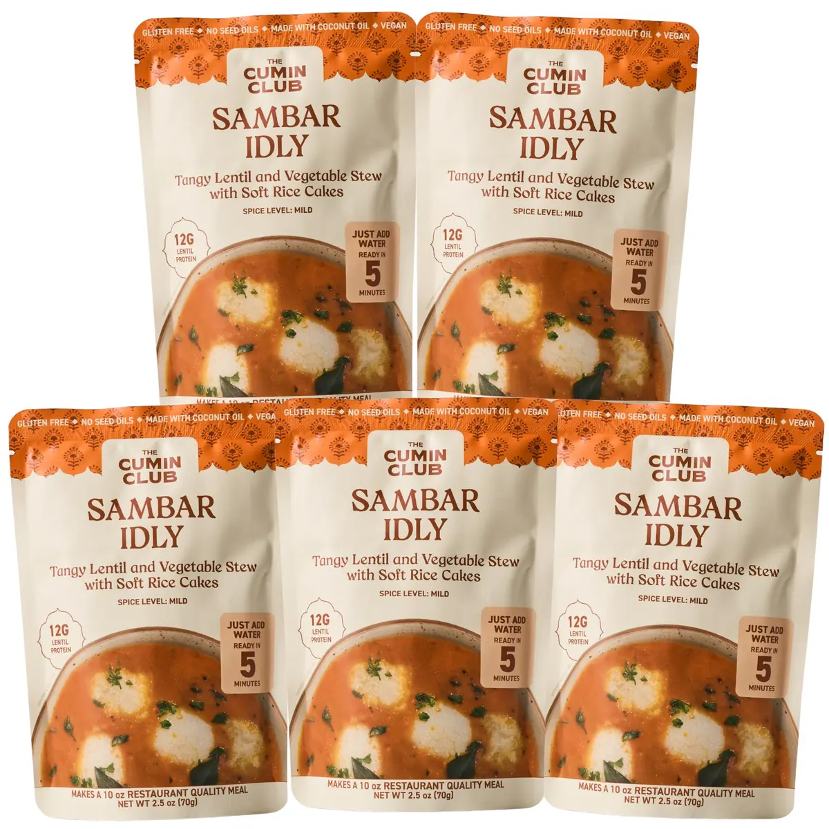 the cumin club Sambar Idly 5 Pack | Authentic Chennai-Style Indian Meal Ready in 5 Min - main product image