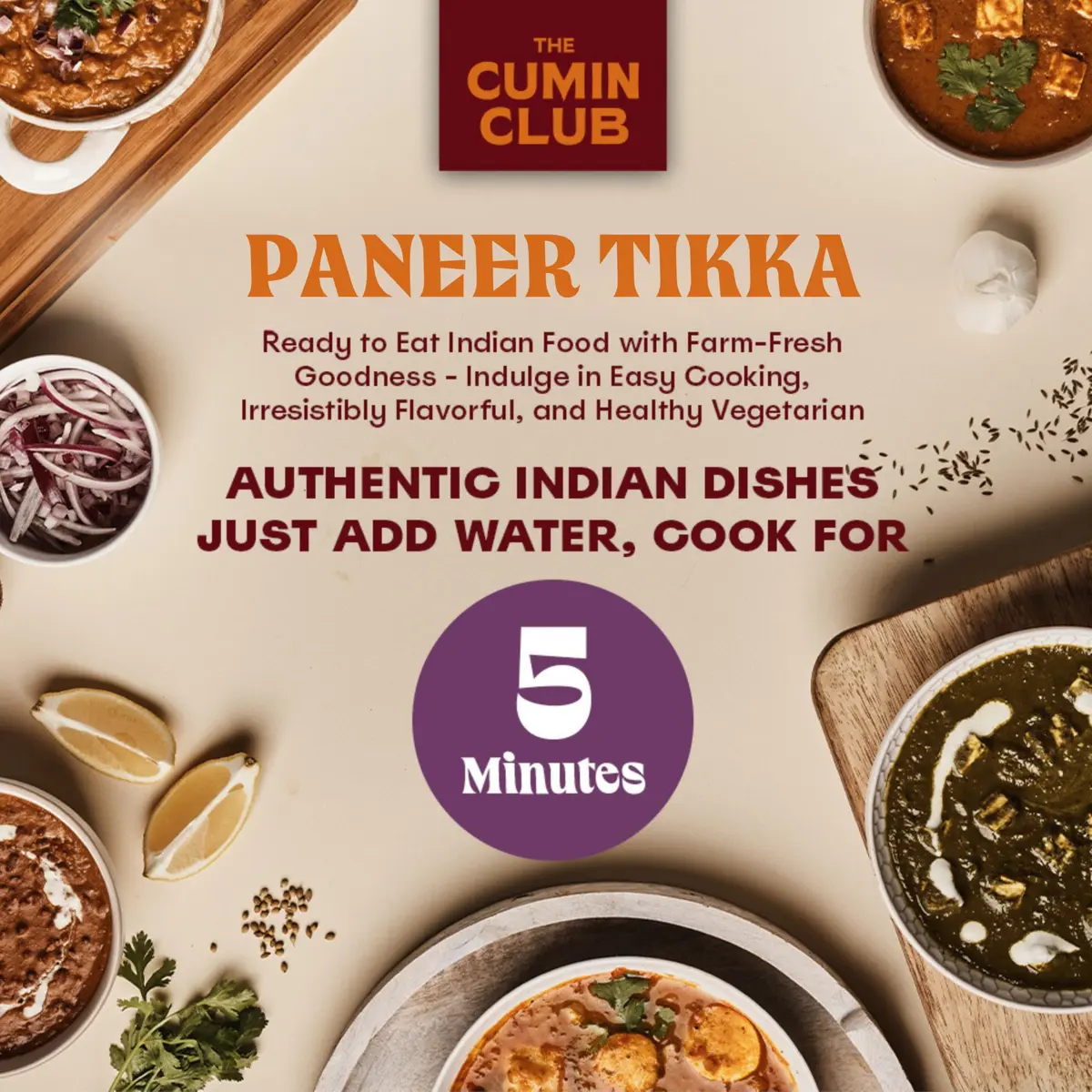 the cumin club Paneer Tikka Masala | Authentic Indian Meal Kit | 5 Pouches - view 2