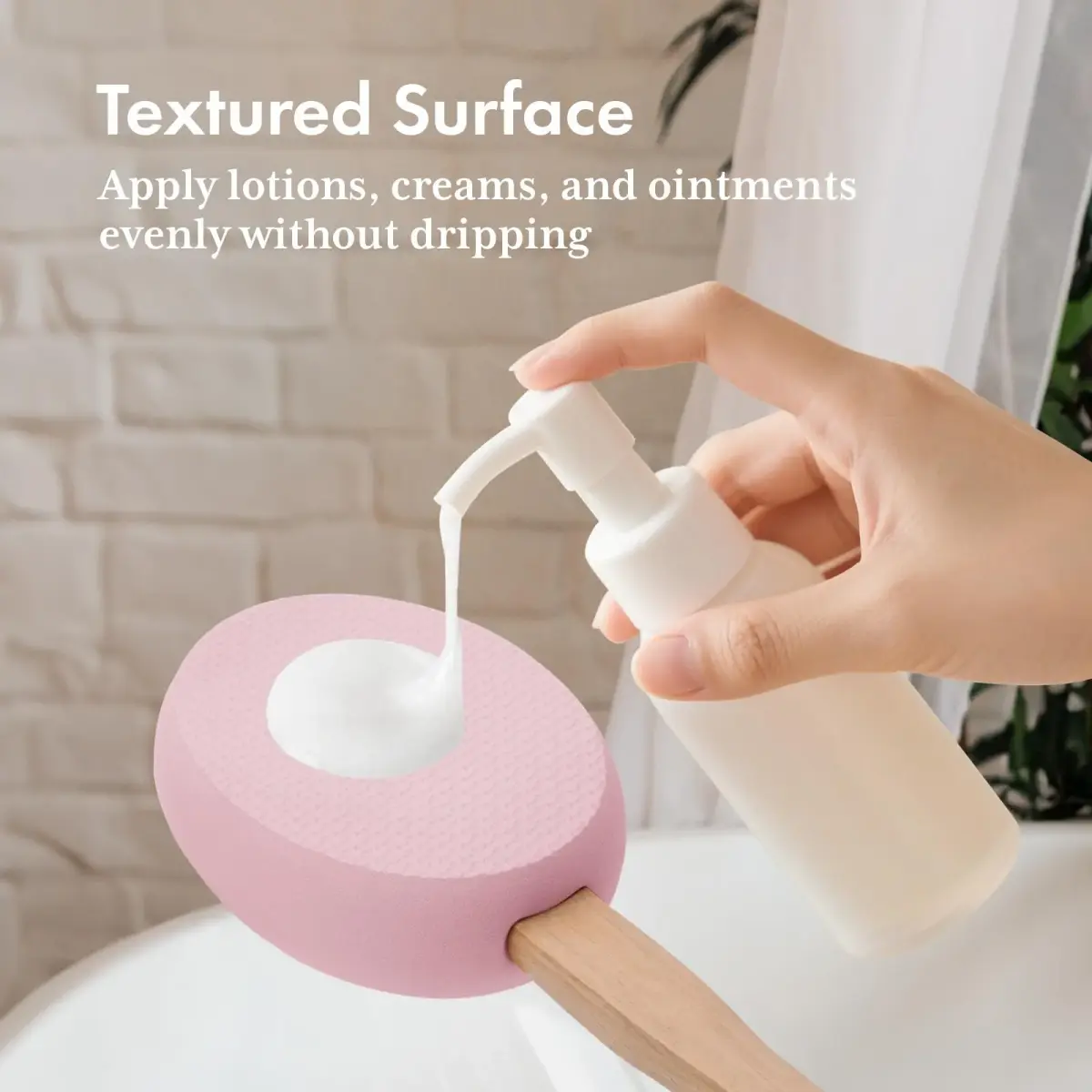 AmazerBath Lotion Applicator for Back, Feet, 4 Replaceable Pads with Long Handle, Pink | Applies Lotion Evenly - view 3