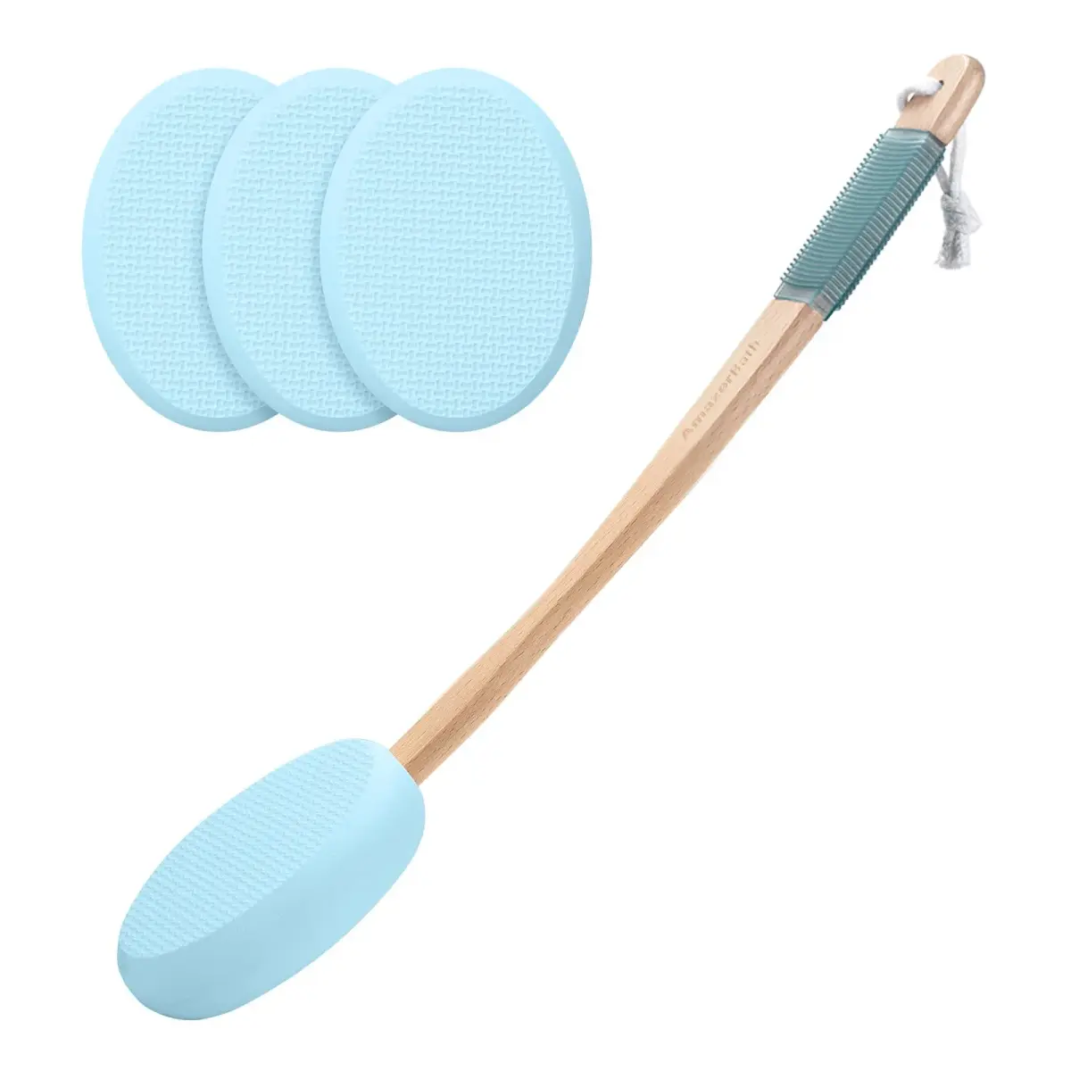 AmazerBath Blue Lotion Applicator with 17" Curved Handle & 4 Replacement Pads - main product image