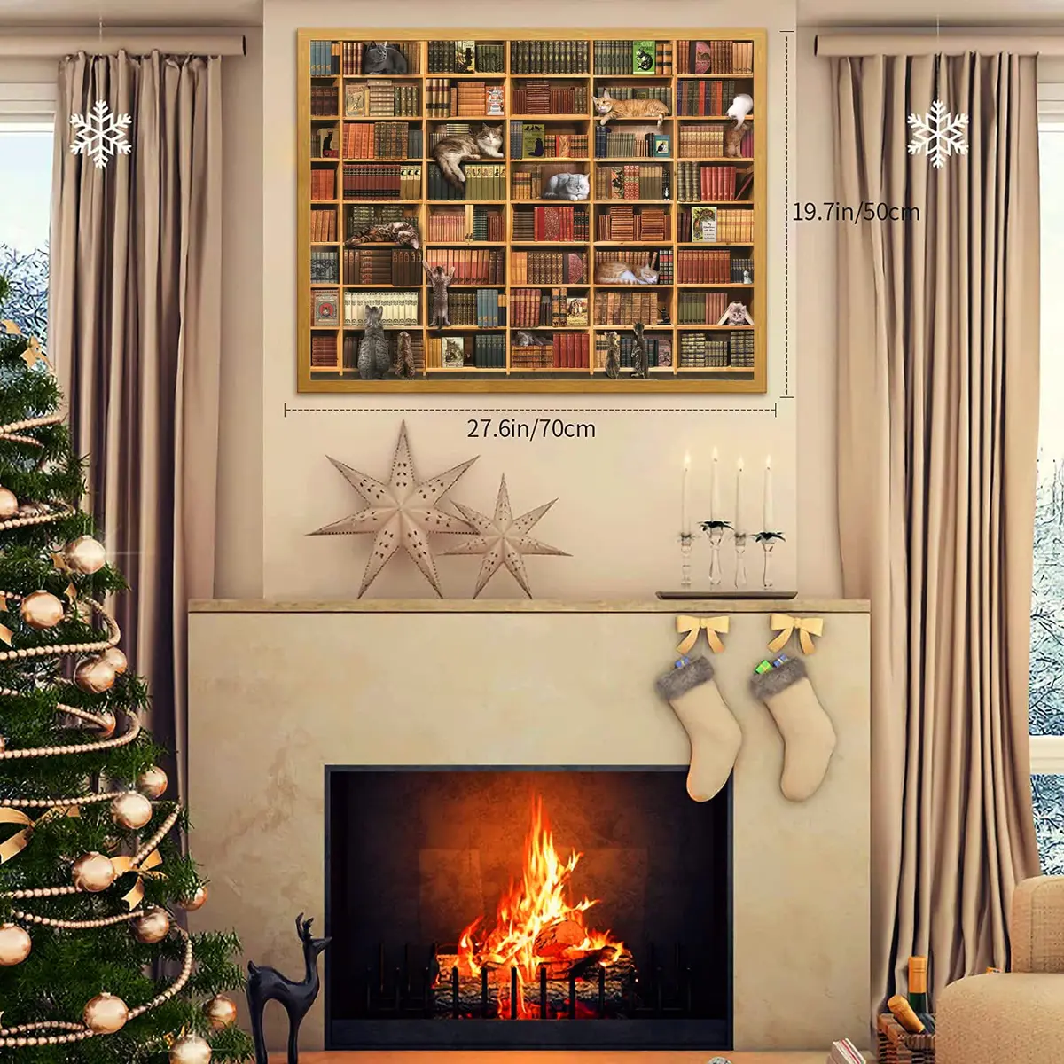 RECHIATO Cats Library Jigsaw Puzzle 1000+ Pieces | Funny Kitten Bookshelf Puzzle for Animal Lovers - view 6
