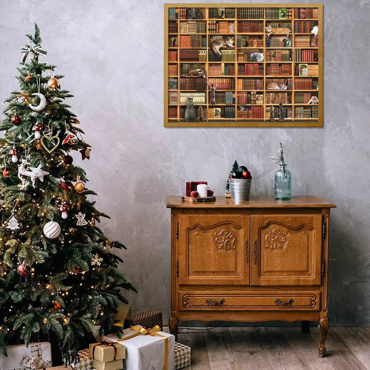 RECHIATO Cats Library Jigsaw Puzzle 1000+ Pieces | Funny Kitten Bookshelf Puzzle for Animal Lovers - view 3