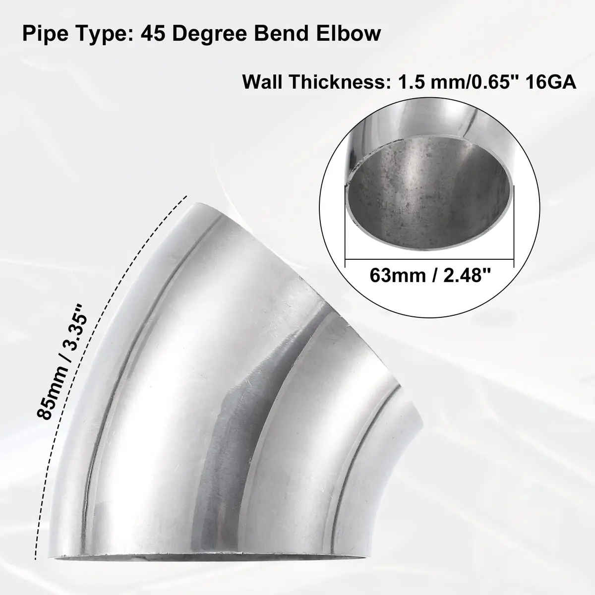 X AUTOHAUX 2pcs OD 2.5 Inch 45 Degree Exhaust Elbow Pipe | Durable Stainless Steel, Universal Fit - view 3