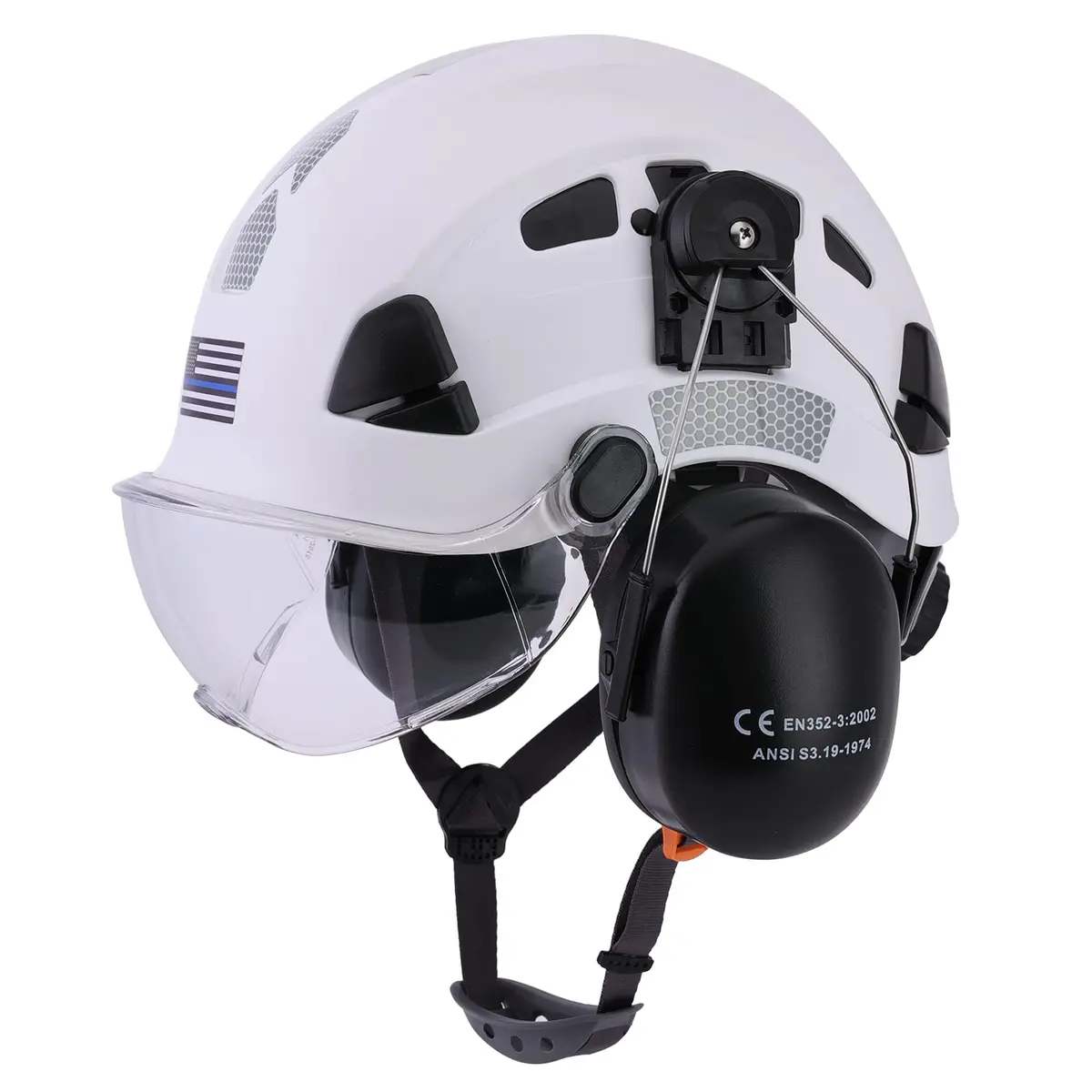 LOHASTAR Safety Helmet Hard Hat Vented ANSI Z89.1 Approved Work Hardhat for Forestry Chainsaw Tree Logging (White+Clear Visor+Earmuff) | 1 Size - main product image