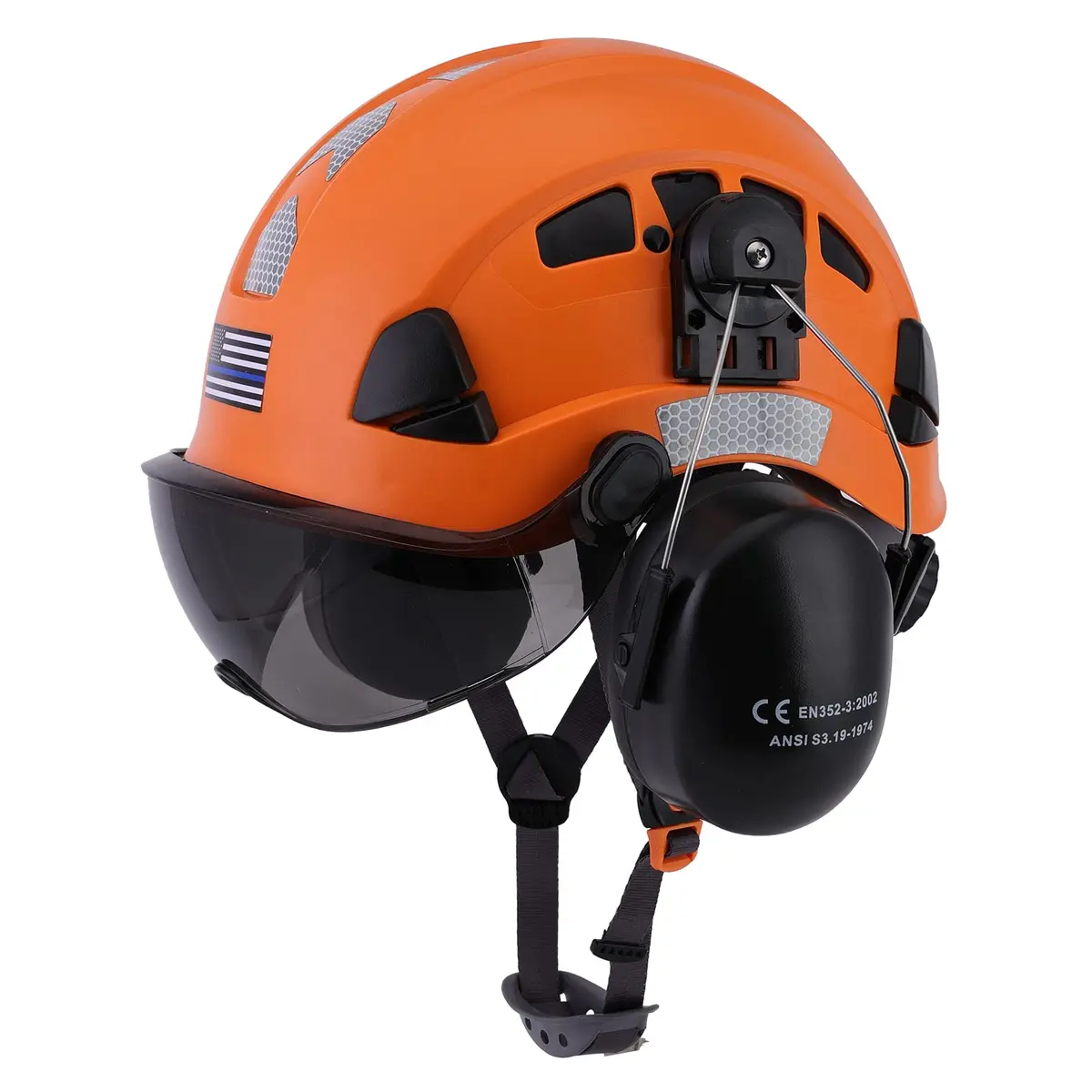 LOHASTAR Safety Helmet Hard Hat Vented ANSI Z89.1 Approved Work Hardhat for Forestry Chainsaw Arborist Tree Logging Helmet (Orange+Tinted Visor+Earmuff) | Impact-Resistant - main product image