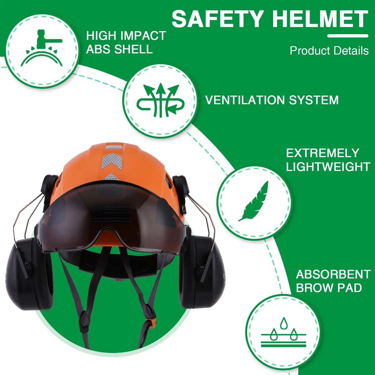LOHASTAR Safety Helmet Hard Hat Vented ANSI Z89.1 Approved Work Hardhat for Forestry Chainsaw Arborist Tree Logging Helmet (Orange+Tinted Visor+Earmuff) | Impact-Resistant - view 4
