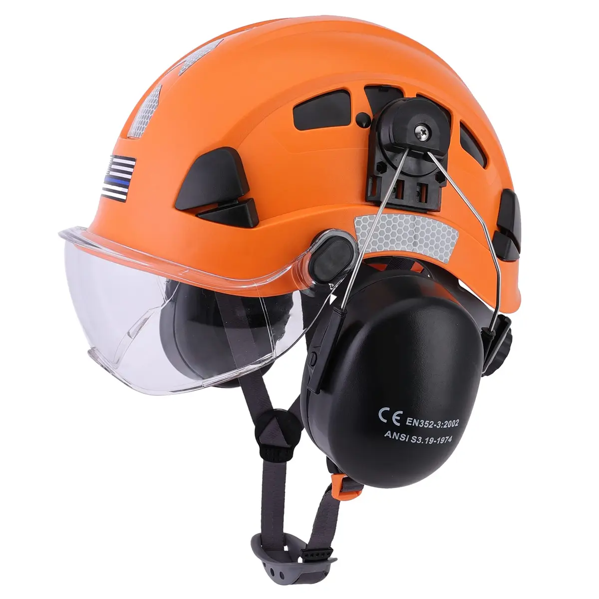 LOHASTAR Safety Hard Hat with Visor and Hearing Protection | ANSI Z89.1 Approved Work Helmet for Forestry, Chainsaw, Logging - Orange - main product image