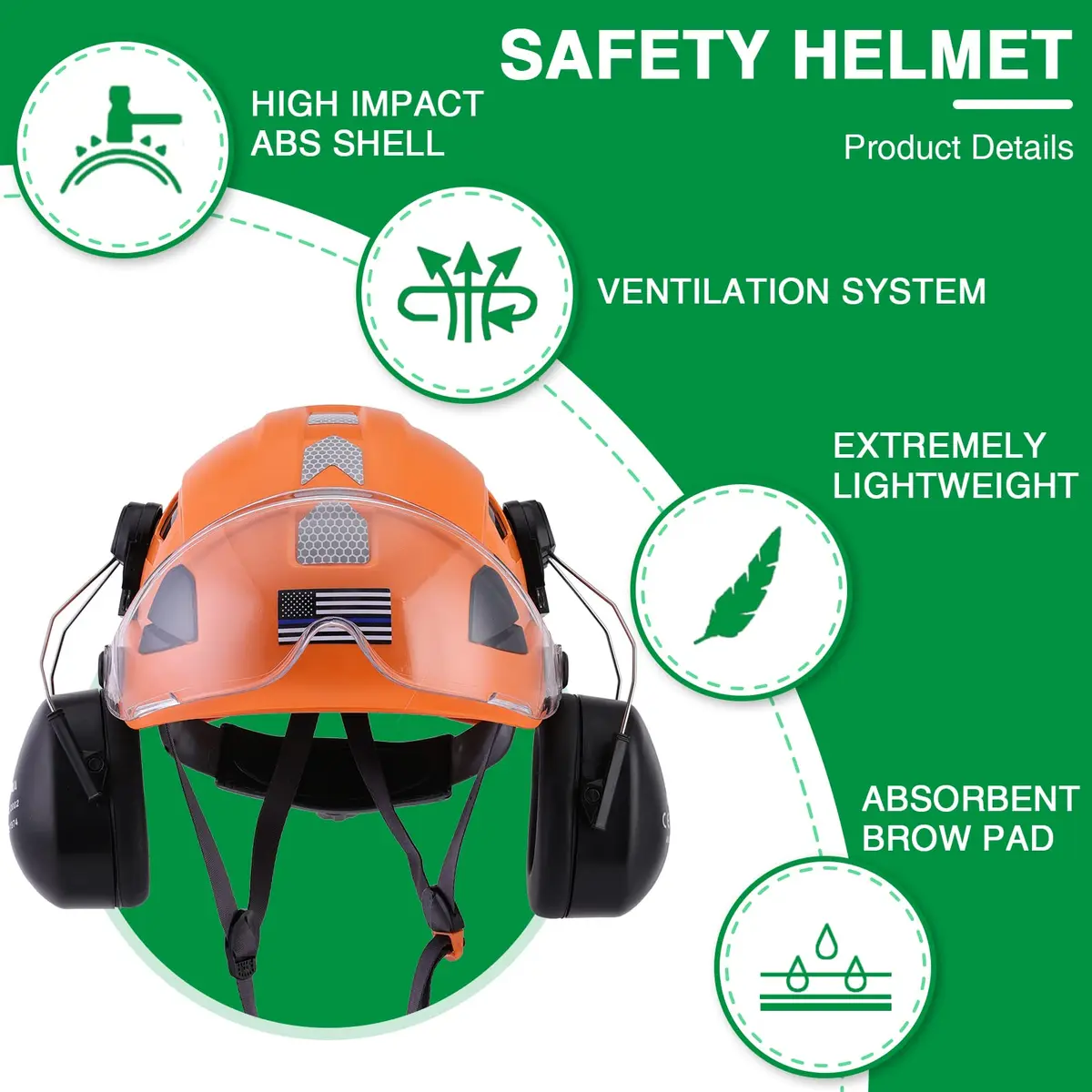 LOHASTAR Safety Hard Hat with Visor and Hearing Protection | ANSI Z89.1 Approved Work Helmet for Forestry, Chainsaw, Logging - Orange - view 3