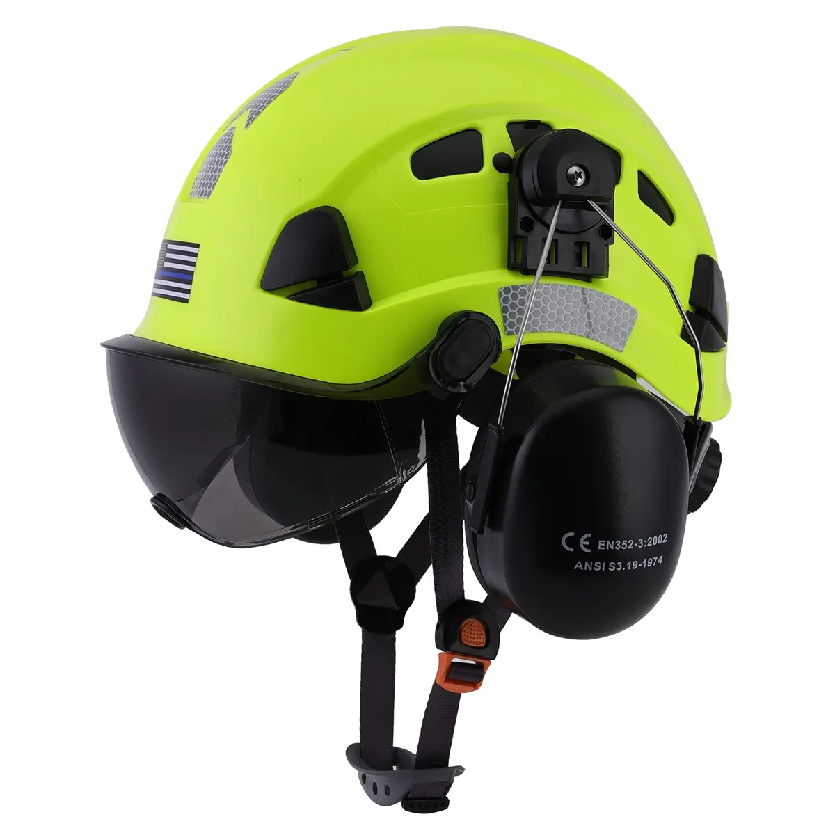 LOHASTAR Safety Helmet Hard Hat Vented ANSI Z89.1 Approved Work Hardhat for Forestry Chainsaw Tree Logging (Green+Tinted Visor+Earmuff) | Impact-Resistant - main product image