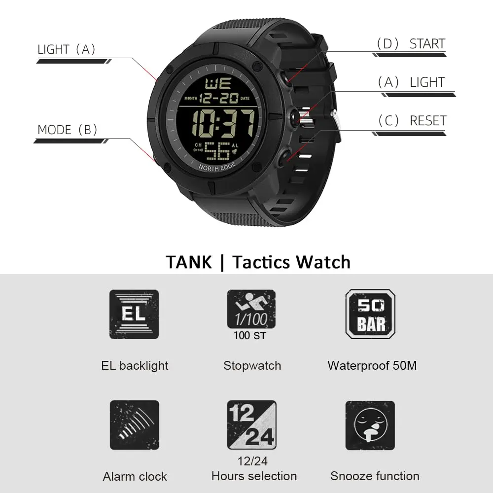 NORTH EDGE Digital-Watch Sports Watch - Large Face Waterproof with Stopwatch Alarm EL Back Light - view 6