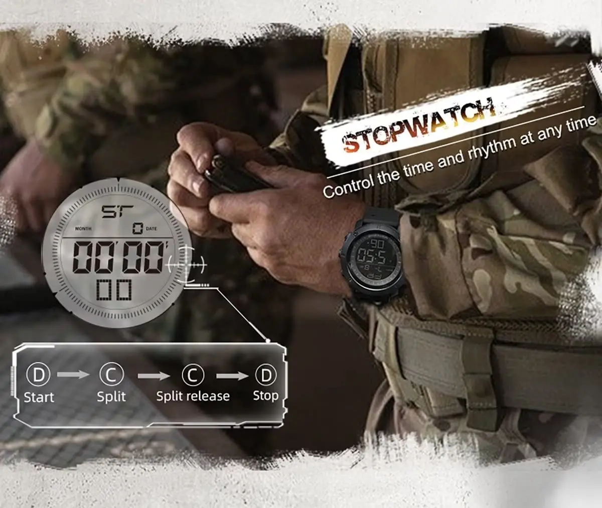 NORTH EDGE Digital-Watch Sports Watch - Large Face Waterproof with Stopwatch Alarm EL Back Light - view 4