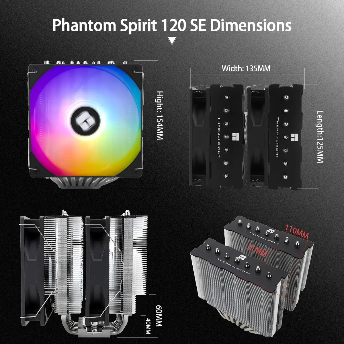 Thermalright PS120SE ARGB CPU Air Cooler 154mm Height | Dual 120mm PWM Fans, 7 Heatpipes, LGA1700/AM5 Compatible - view 5