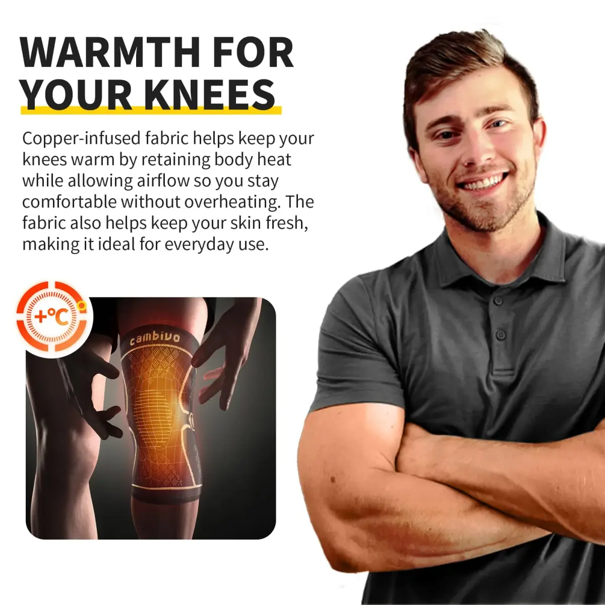 CAMBIVO Copper Knee Braces for Men and Women (2 Pack) - Medium | FDA Approved Orthopedic Brace for Arthritis, Sports & Recovery - view 2