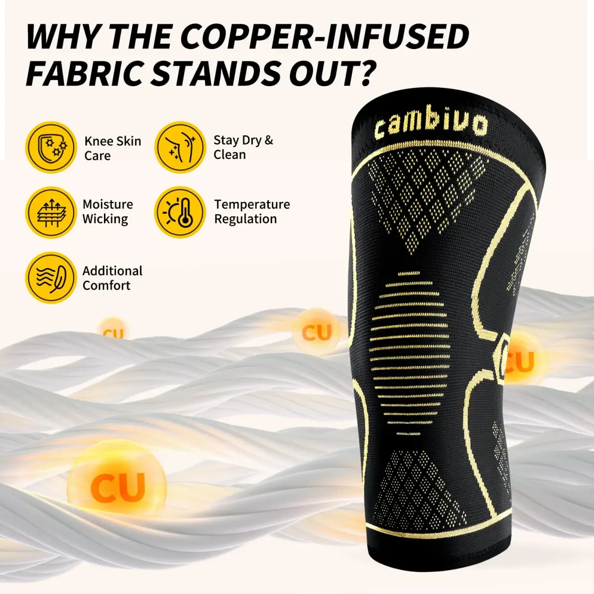 CAMBIVO Copper Knee Braces for Men and Women (2 Pack) - Medium | FDA Approved Orthopedic Brace for Arthritis, Sports & Recovery - view 3