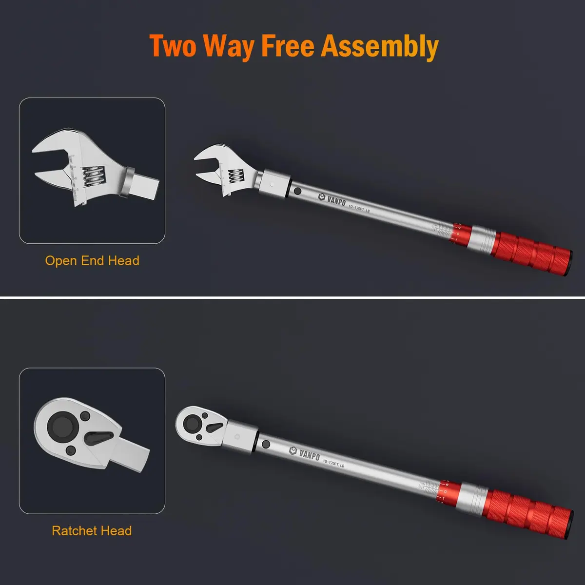 VANPO 1/2" Torque Wrench, 10-170 Ft-Lb, 38mm Jaw & Ratchet Head | Precision Tool for HVAC & Auto - view 5