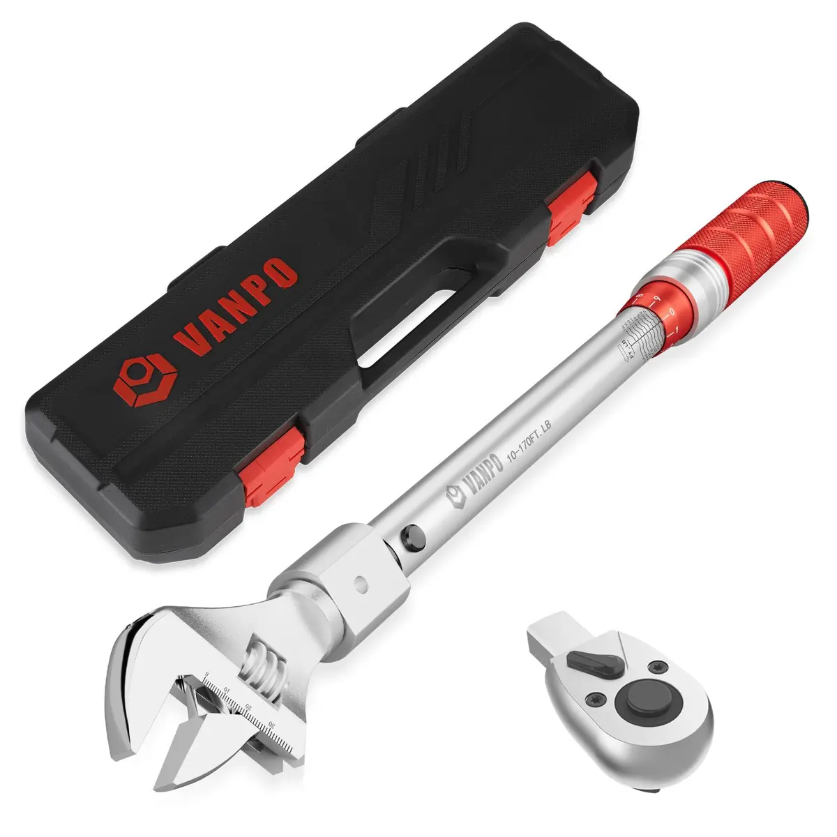 VANPO 1/2" Torque Wrench, 10-170 Ft-Lb, 38mm Jaw & Ratchet Head | Precision Tool for HVAC & Auto - main product image