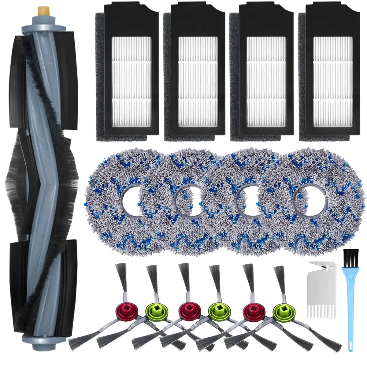 GYLBF Replacement Parts Kit for Ecovacs Deebot X1 Omni / T10 Omni / X1 Turbo Vacuum Cleaner | 1 Main Brush, 4 HEPA Filters, 6 Sidebrushes, 4 Mop Pads - main product image