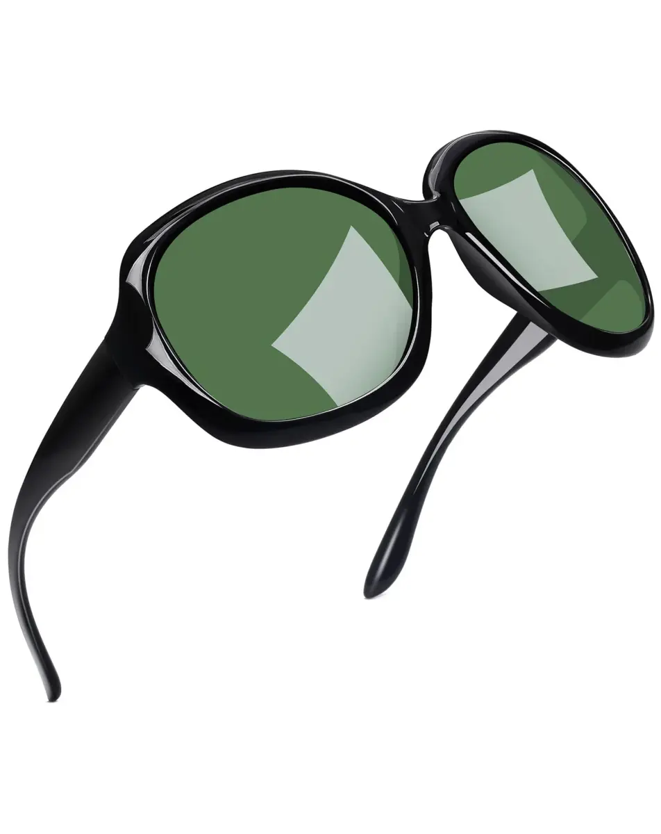 Joopin Oversized Butterfly Sunglasses - Black Frame with Green G15 Lenses | UV400 Polarized Protection - main product image