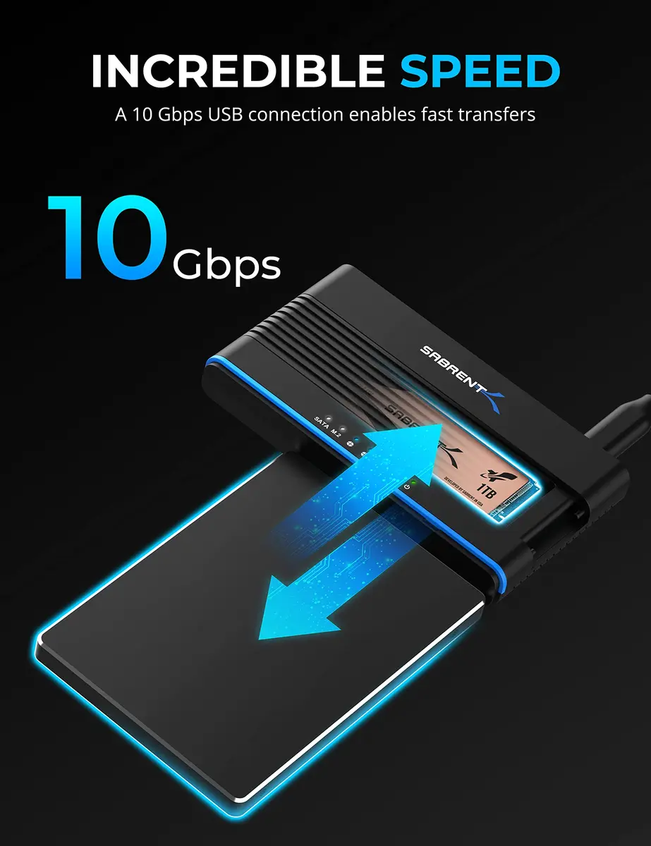 SABRENT USB-C M.2 NVMe + 2.5/3.5in SATA SSD/HDD Adapter (DS-UCMH) 40g (1.4oz) | Tool-Free Cloning & 10Gbps Transfer - view 5