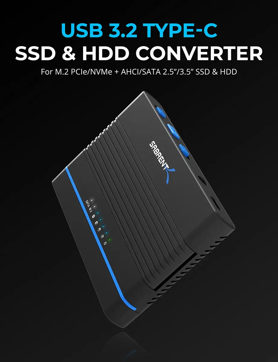 SABRENT USB-C M.2 NVMe + 2.5/3.5in SATA SSD/HDD Adapter (DS-UCMH) 40g (1.4oz) | Tool-Free Cloning & 10Gbps Transfer - view 2