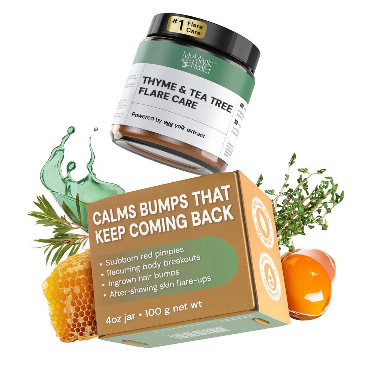 MyMagicHealer Thyme & Tea Tree Flare Care Multipurpose Salve 118ml (4 oz) | Soothes Razor Bumps, Ingrown Hairs & Textured Skin - main product image