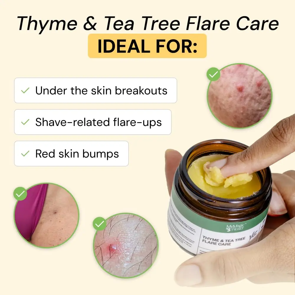 MyMagicHealer Thyme & Tea Tree Flare Care Multipurpose Salve 118ml (4 oz) | Soothes Razor Bumps, Ingrown Hairs & Textured Skin - view 2