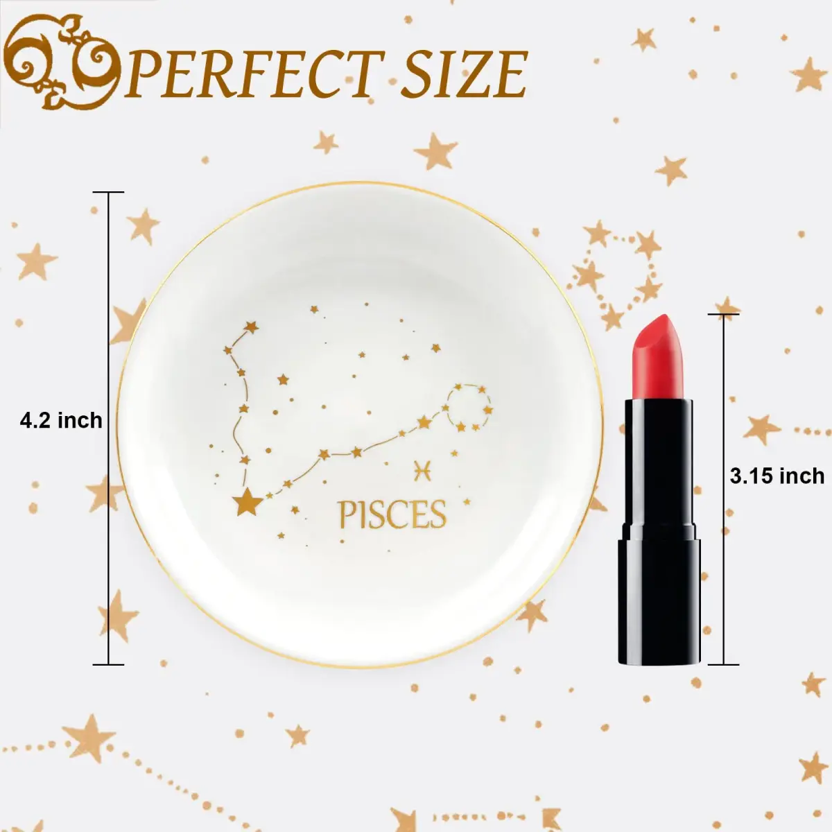 Homlouue Pisces Zodiac Ring Dish 10.9cm (4.3") | Ceramic Astrology Jewelry Organizer Tray for Women Girls - view 5