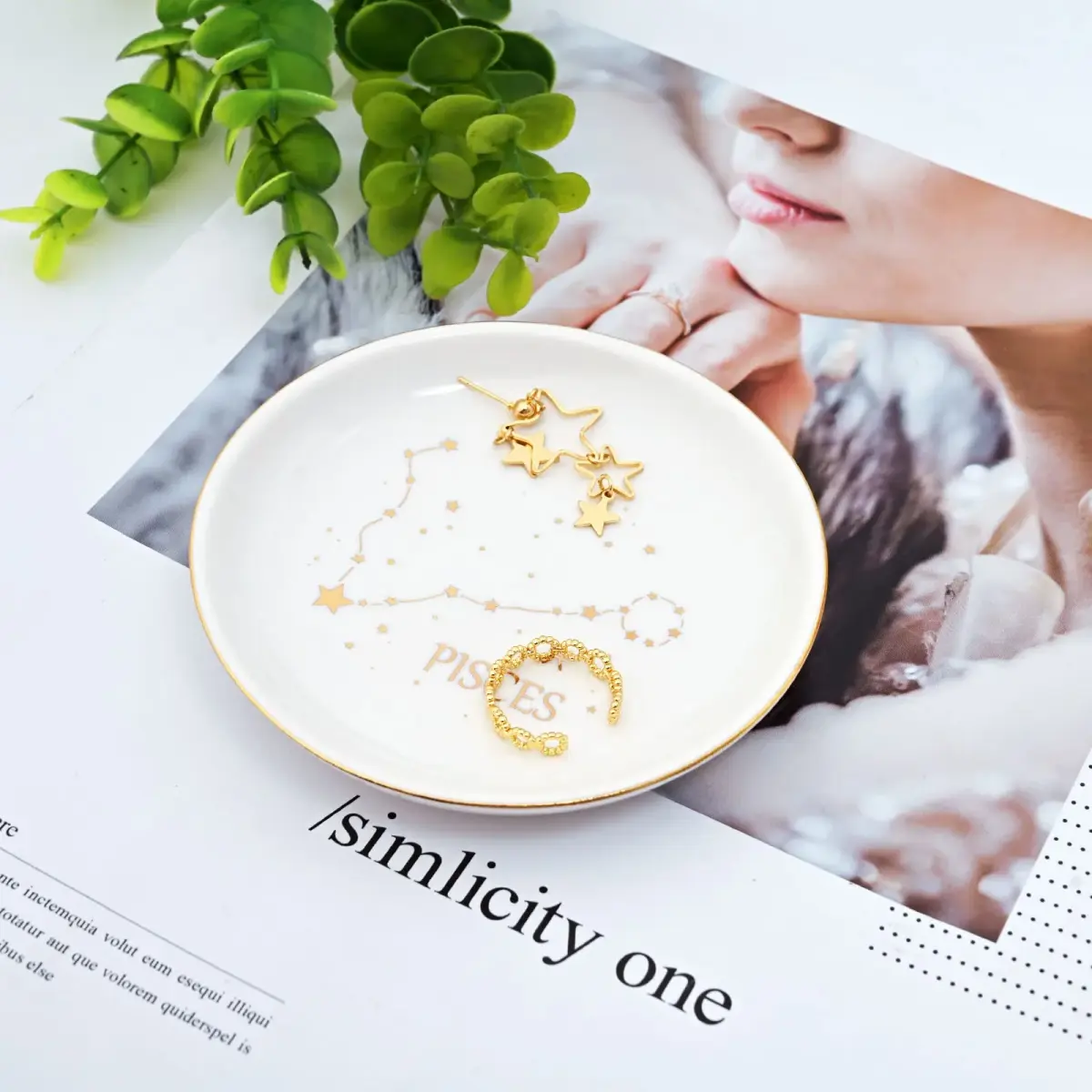 Homlouue Pisces Zodiac Ring Dish 10.9cm (4.3") | Ceramic Astrology Jewelry Organizer Tray for Women Girls - view 2