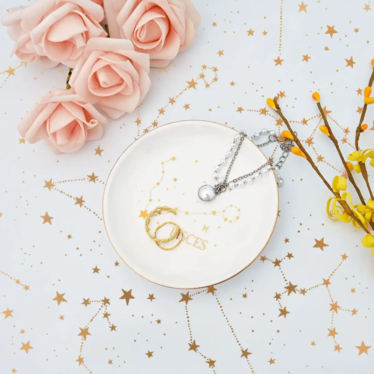 Homlouue Pisces Zodiac Ring Dish 10.9cm (4.3") | Ceramic Astrology Jewelry Organizer Tray for Women Girls - view 3